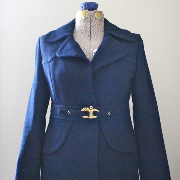 Classic Navy Trench Coat with scalloped waistline - Picture 2 of 15
